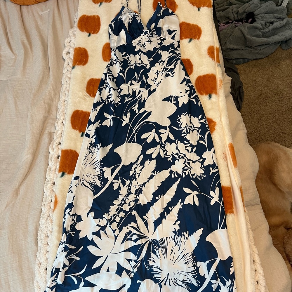 Cotton Candy Blue and White Floral Maxi Dress